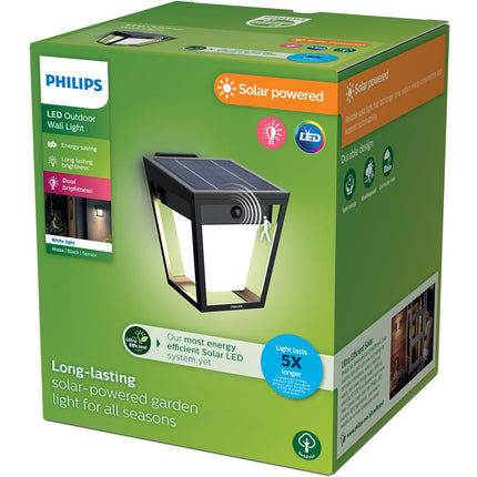 Solární LED nástěnné světlo, dvojí jas, černá, IP44