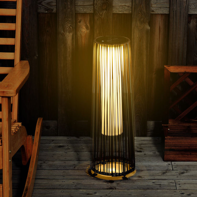 Solární ratanová zahradní lampa, LED, 61 cm, hnědá