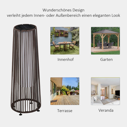 Solární ratanová zahradní lampa, LED, 61 cm, hnědá