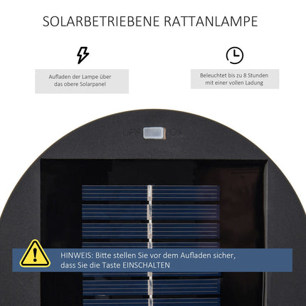 Solární ratanová zahradní lampa, LED, 61 cm, hnědá