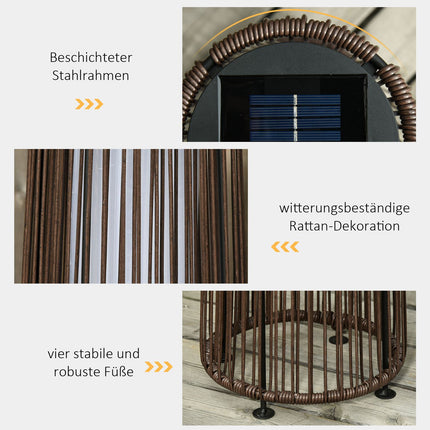 Solární ratanová zahradní lampa, LED, 61 cm, hnědá