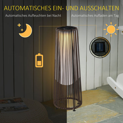 Solární ratanová zahradní lampa, LED, 61 cm, hnědá