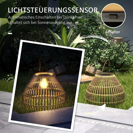Solární lampa, ratanový design bubnu, voděodolná, světelný senzor