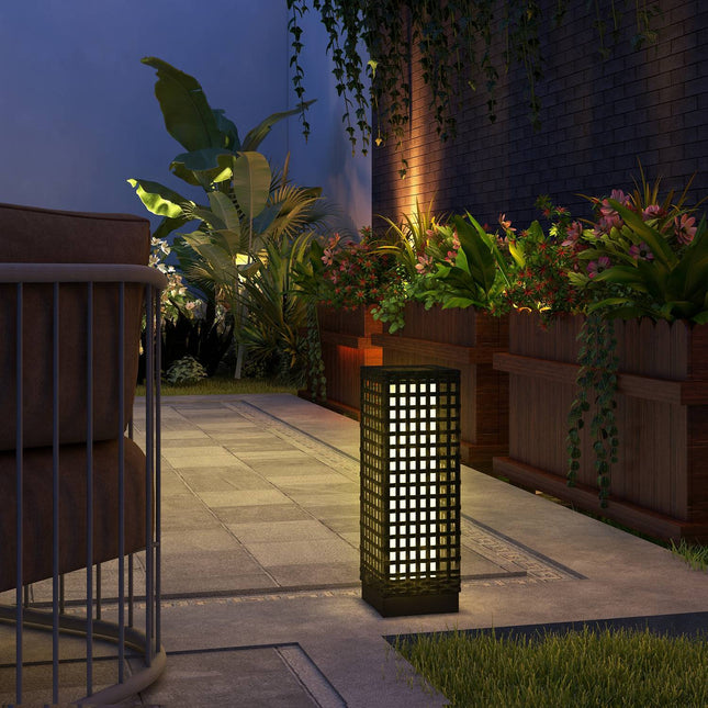 Vodotěsné solární LED zahradní světlo, ratanový design, automatický senzor