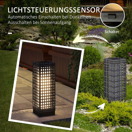 Vodotěsné ratanové solární cestové světlo, LED lampa s automatickým senzorem