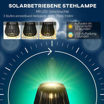 Solární cestové světlo, voděodolná ratanová LED se senzorem, černá