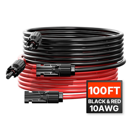Solar Panel Extension Cable 100ft 10AWG MC4, 2-Pack