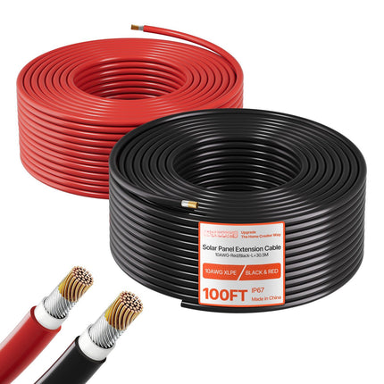 Solar Panel Extension Cable 10 AWG, 30.48 m Red/Black