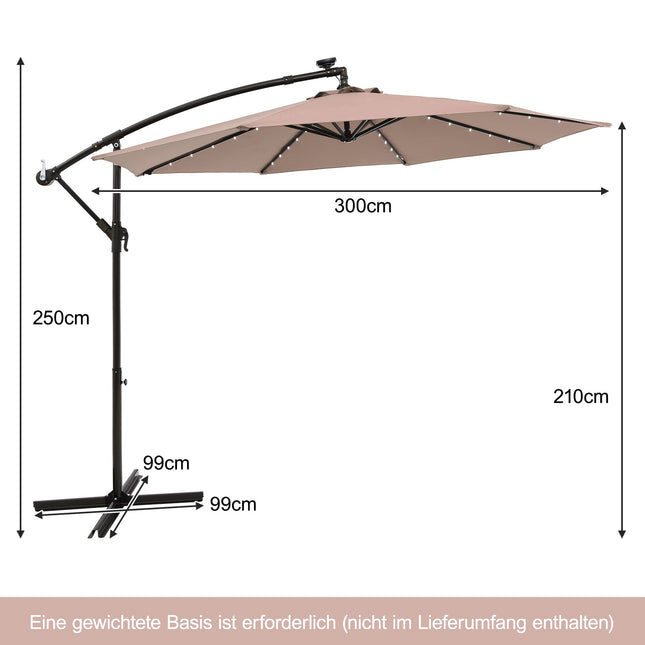 Solární zahradní slunečník s 40 LED světly, 300cm, béžová