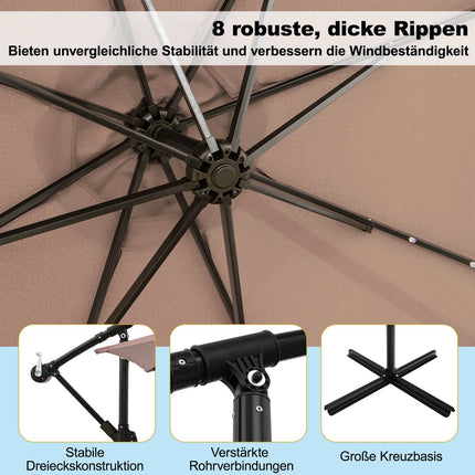 Solární zahradní slunečník s 40 LED světly, 300cm, béžová