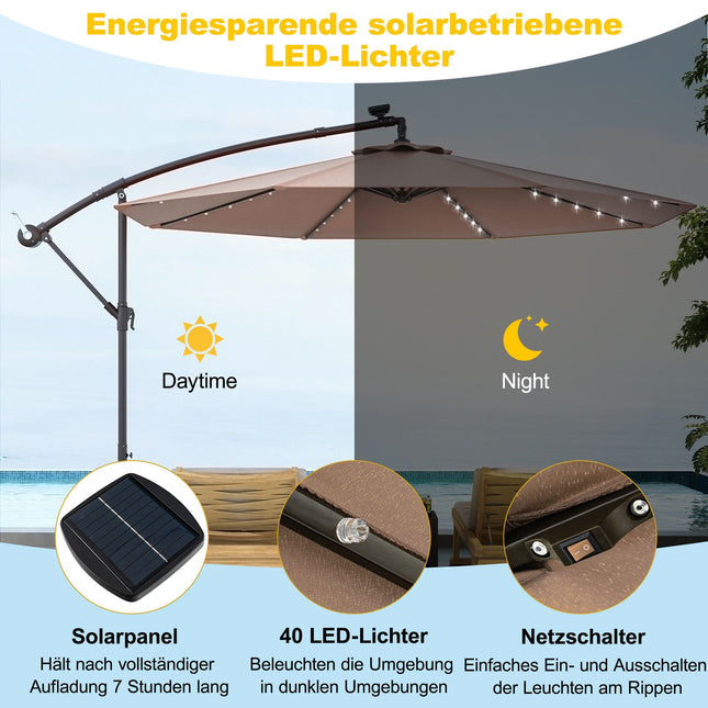 Solární zahradní slunečník s 40 LED světly, 300cm, béžová