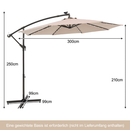 Solární zahradní slunečník s 40 LED světly, béžová, 300 cm