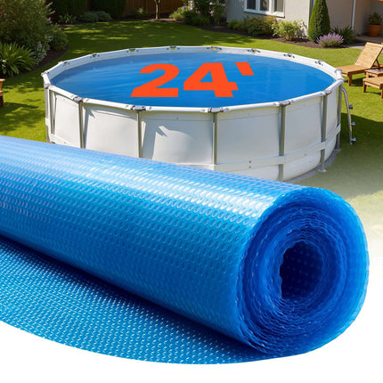 Solar Pool Cover, 24 ft Round, 16 Mil PE Bubble Blue