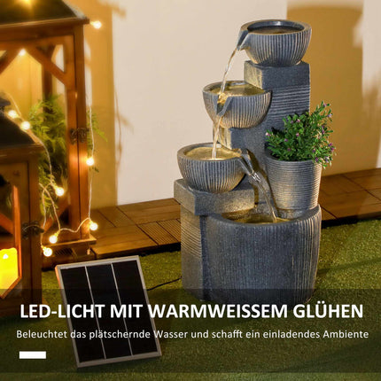 Solar-Powered 4-Tier Garden Fountain with LED Lights