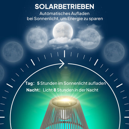 Boho solární stojací lampa, ratan, 25 LED, venkovní, IP44