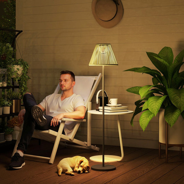 Boho solární stojací lampa, ratan, 25 LED, venkovní, IP44