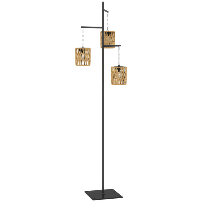 Rattan Solar Floor Lamp, Light Sensor, IP44 Waterproof