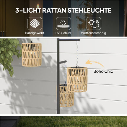 Ratanová solární stojací lampa, světelný senzor, IP44 voděodolná