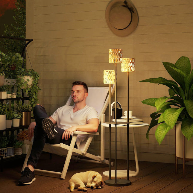 Solar floor lamp, rattan, Boho Style, outdoor, IP44 waterproof