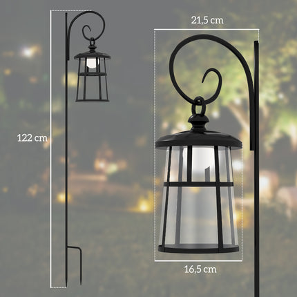 LED solární zahradní lucerna, 122 cm, studené bílé světlo, černá