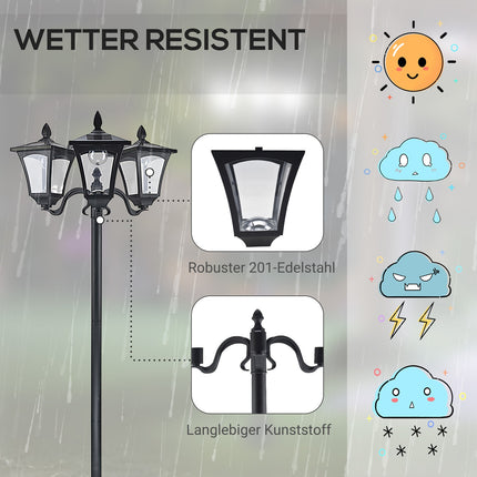 Solární zahradní cestové světlo, 3 plameny, nerezová ocel, LED