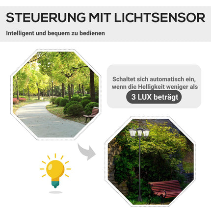 Solární zahradní cestové světlo, 3 plameny, nerezová ocel, LED
