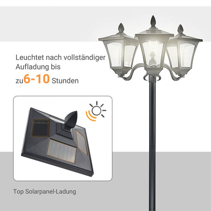 Solární zahradní cestové světlo, 3 plameny, nerezová ocel, LED