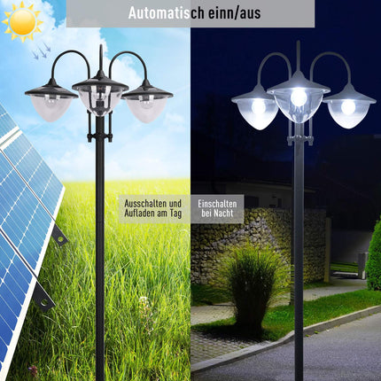 Solární zahradní světlo, 3ramenná lampa s podstavcem květináče