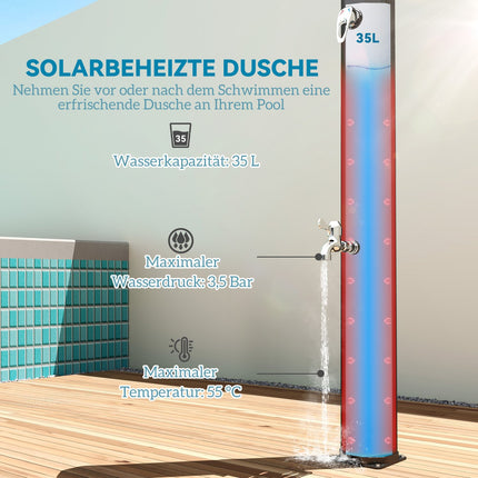 Solární zahradní sprcha, 35L, ohřívaná, kohoutek a ruční sprcha