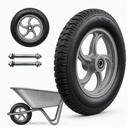 Solid Rubber Wheelbarrow Wheels, 3.25-8, Set of 2