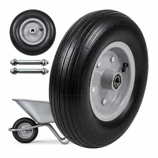 Solid Rubber Wheelbarrow Wheels, 4.00-6, Black-Grey