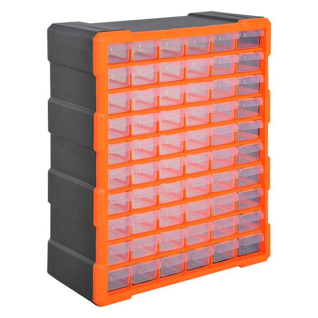 Úložný box na drobné součástky, 60 přihrádek, oranžová, L38xW16xH47.5cm