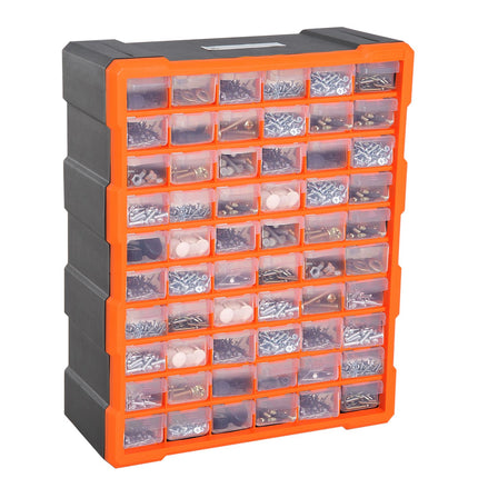 Úložný box na drobné součástky, 60 přihrádek, oranžová, L38xW16xH47.5cm