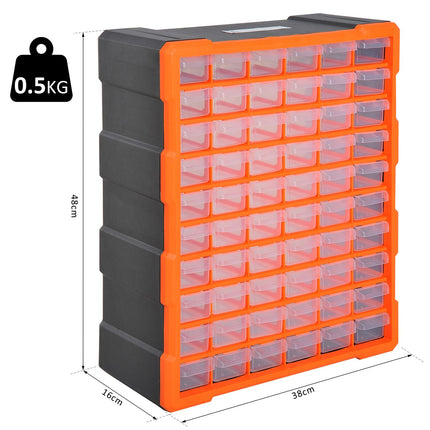Úložný box na drobné součástky, 60 přihrádek, oranžová, L38xW16xH47.5cm