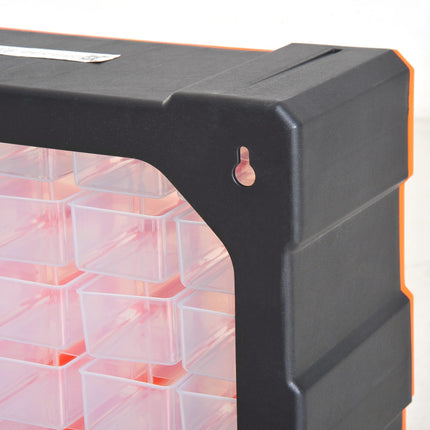 Úložný box na drobné součástky, 60 přihrádek, oranžová, L38xW16xH47.5cm