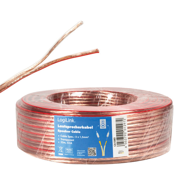 Reproduktorový kabel 2x1.5 25m průhledný