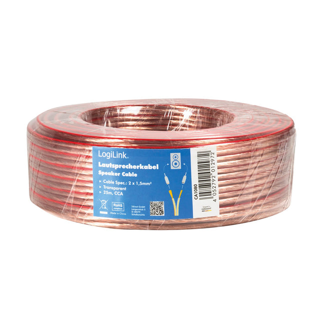 Reproduktorový kabel 2x1.5 25m průhledný