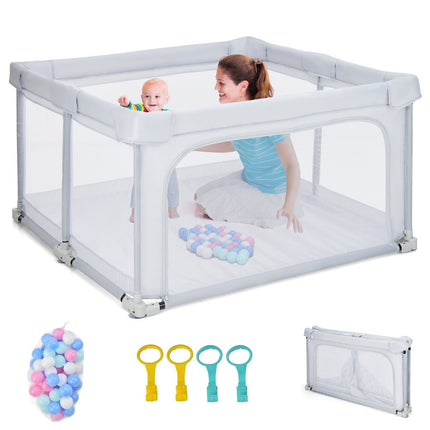 Square Baby Playpen 124 x 124 cm Large Play Fence Light Grey
