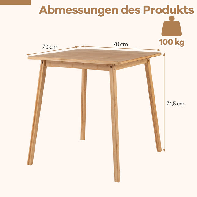Čtvercový bambusový jídelní stůl 70x70 cm pro 2-4 osoby