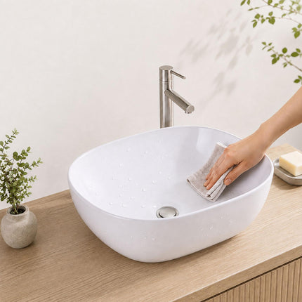 Square Ceramic Countertop Washbasin, 42 x 42 cm, White