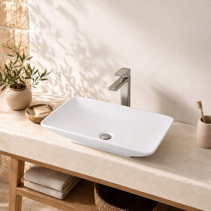 Square Ceramic Countertop Washbasin, 59 x 37 cm, White
