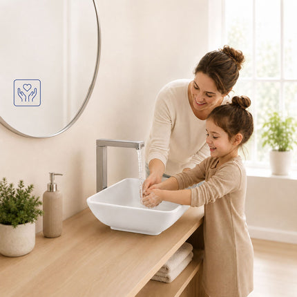 Square Ceramic Washbasin, 41.5 cm, No Tap Hole