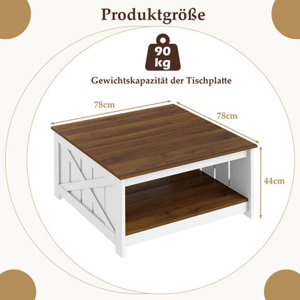 Čtvercový konferenční stolek s úložným prostorem, 78 cm, bílá a hnědá