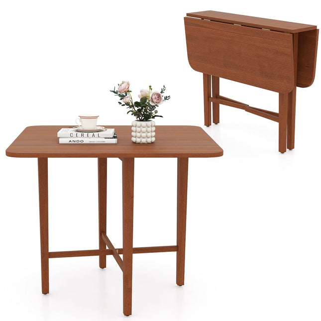 Quadratischer Klapp-Esstisch für 2-4 Personen, braunes Holz, platzsparend