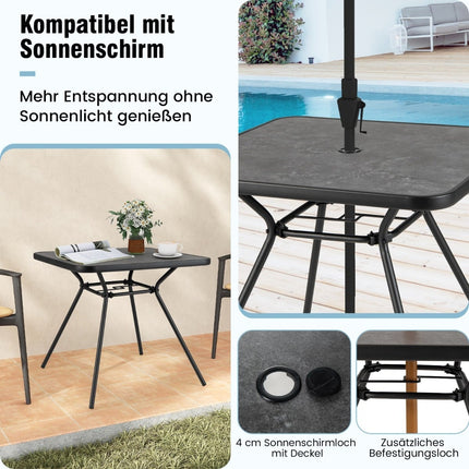 Square Outdoor Dining Table with DPC Top, Umbrella Hole, 80cm