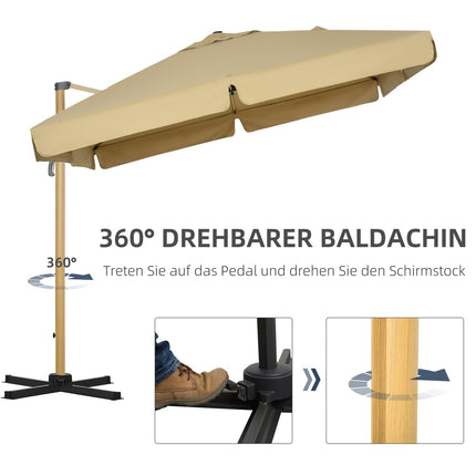 Čtvercový boční slunečník, nastavitelná výška, 295 cm, khaki