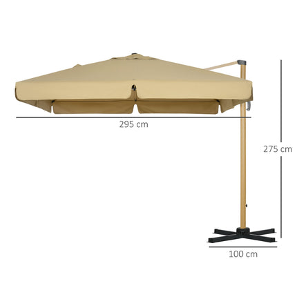 Čtvercový boční slunečník, nastavitelná výška, 295 cm, khaki