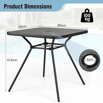 Čtvercový zahradní jídelní stůl, 80cm, otvor na slunečník 4cm