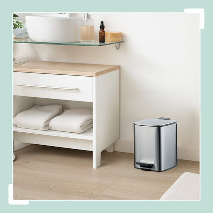 Quadratischer Treteimer 6L mit Müllbeuteln – Soft-Close, Freihandbedienung