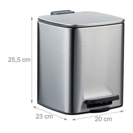 Quadratischer Treteimer 6L mit Müllbeuteln – Soft-Close, Freihandbedienung